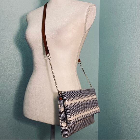Market Spruce Woven Crossbody/Clutch, Navy Stripes - Picture 1 of 9